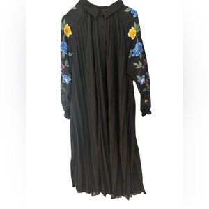 ASOS Black Pleated Dress With Floral Embroidery